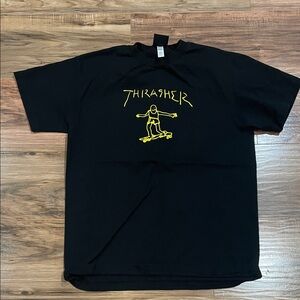Thrasher Black Tee with Yellow Skater Design